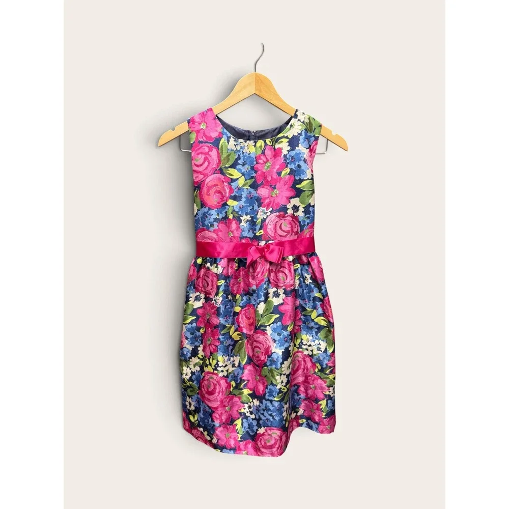 Bonnie Jean Girls Floral Party Dress Navy Pink Rose Satin Bow Size 16